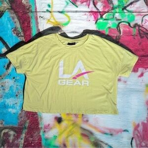 Vintage L.A. Gear Cropped T-Shirt Yellow Retro Logo Size Large